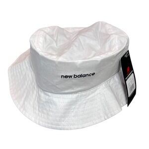 New Balance Bucket Hat White Cotton Blend Embroidered Logo OSZ Unisex‎